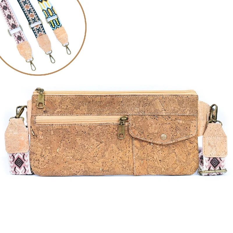 Women's Crossbody Bag with Chain Strap in Gold for a Glamorous TouchTobacco-Colored Cork Sling Bag with Detachable Wide Strap and Multi-Pocket Storage BAGP-282