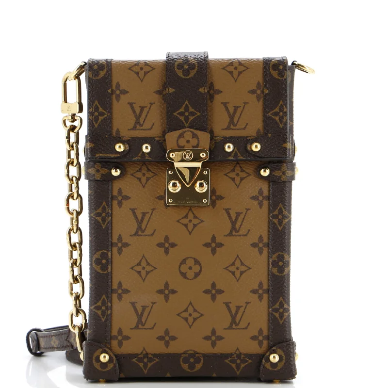 Women's Small Leather Crossbody Bag in Black with Gold Hardware for Evening PartiesVertical Trunk Pochette Reverse Monogram Canvas